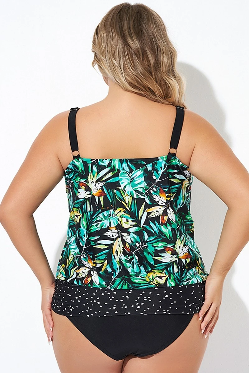 Green Leaf Adjustable Straps Blouson Tankini Top 4 Green Leaf Adjustable Straps Blouson Tankini Top - Image 2