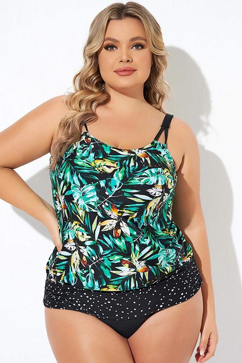 Green Leaf Adjustable Straps Blouson Tankini Top 5 Green Leaf Adjustable Straps Blouson Tankini Top - Image 3