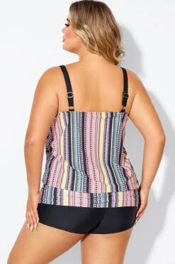 Vintage Multi Color Double Straps Tankini Top 9 Vintage Multi Color Double Straps Tankini Top -Meetcurve Shop b sftan010008 2