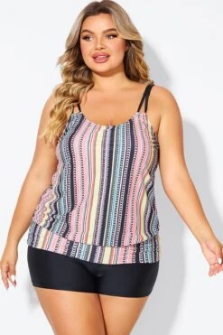 Vintage Multi Color Double Straps Tankini Top 10 Vintage Multi Color Double Straps Tankini Top -Meetcurve Shop b sftan010008 3