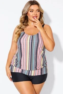 Vintage Multi Color Double Straps Tankini Top 11 Vintage Multi Color Double Straps Tankini Top -Meetcurve Shop b sftan010008 4