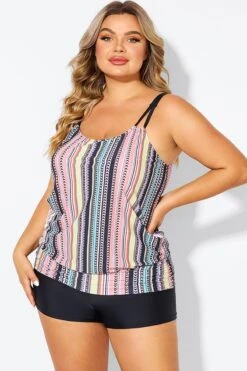 Vintage Multi Color Double Straps Tankini Top 12 Vintage Multi Color Double Straps Tankini Top -Meetcurve Shop b sftan010008 5