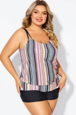 Vintage Multi Color Double Straps Tankini Top 13 Vintage Multi Color Double Straps Tankini Top -Meetcurve Shop b sftan010008 6