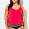 Women Red Loop Strap Blouson Tankini Top -Meetcurve Shop b sftan1911017 1