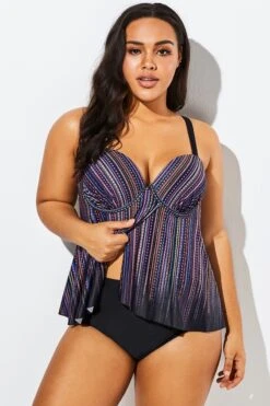 Stripe Flowy Sweetheart Neckline Underwire Tankini Set -Meetcurve Shop b sftan1911025 4