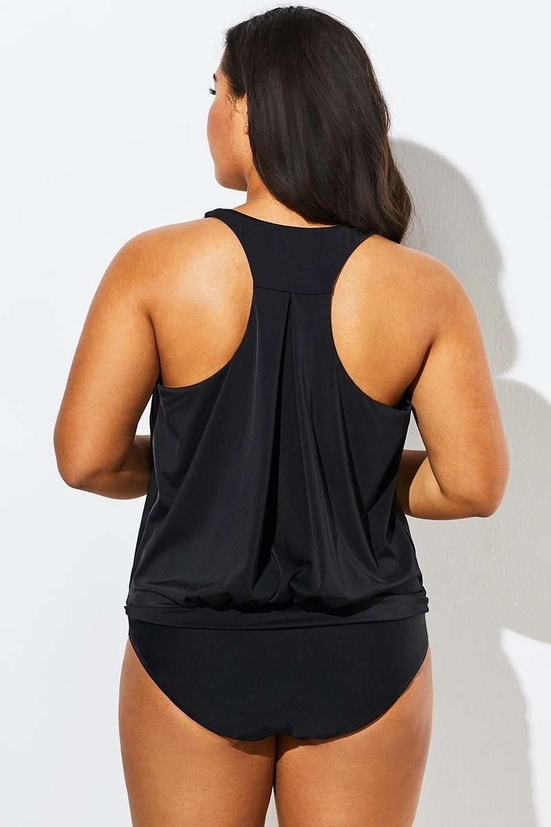 Black Racerback Tummy Control Blouson Tankini Set 4 Black Racerback Tummy Control Blouson Tankini Set - Image 2