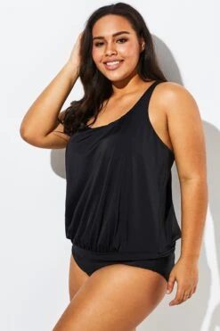 Black Racerback Tummy Control Blouson Tankini Set 10 Black Racerback Tummy Control Blouson Tankini Set -Meetcurve Shop b sftan1911062 3