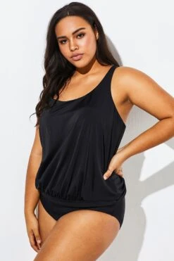 Black Racerback Tummy Control Blouson Tankini Set 11 Black Racerback Tummy Control Blouson Tankini Set -Meetcurve Shop b sftan1911062 6