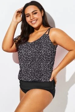 Black White Dot Loop Strap Blouson Tankini Top -Meetcurve Shop b sftan1911127 44 1