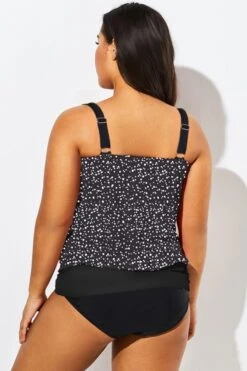Black White Dot Loop Strap Blouson Tankini Top -Meetcurve Shop b sftan1911127 55 1