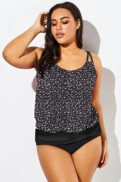 Black White Dot Loop Strap Blouson Tankini Top -Meetcurve Shop b sftan1911127 66 1