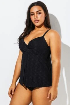 Black Faux Flyaway Flowy Twist Front Tankini Set -Meetcurve Shop b sftan1911161 4