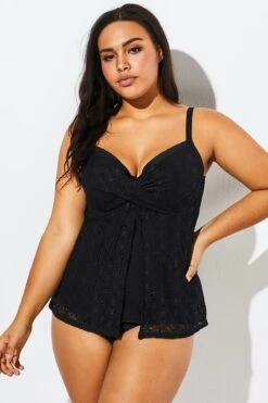 Black Faux Flyaway Flowy Twist Front Tankini Set -Meetcurve Shop b sftan1911161 6