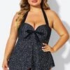 White Dots Bow Handkerchief Halter Tankini Top -Meetcurve Shop b sftan1911174 1
