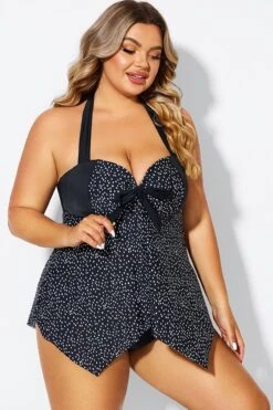 White Dots Bow Handkerchief Halter Tankini Top -Meetcurve Shop b sftan1911174 6