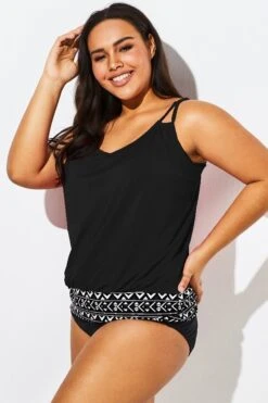 Black Scoopneck Tummy Control Tankini Top 11 Black Scoopneck Tummy Control Tankini Top -Meetcurve Shop b sftan1911188t 44