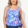 Hibiscus Printed Side Tie Blouson Tankini Top 1 Hibiscus Printed Side Tie Blouson Tankini Top -Meetcurve Shop b sftan2003044 1