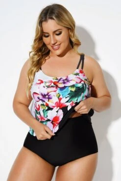 Floral Printed Loop Strap Blouson Tankini Top 8 Floral Printed Loop Strap Blouson Tankini Top -Meetcurve Shop b sftan2003047 3
