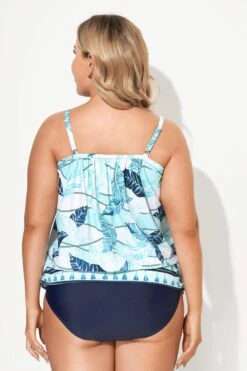 Scoopneck Leaf Print Ropes Blouson Tankini Top 8 Scoopneck Leaf Print Ropes Blouson Tankini Top -Meetcurve Shop b sftan2003050 2