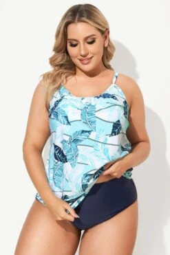 Scoopneck Leaf Print Ropes Blouson Tankini Top 7 Scoopneck Leaf Print Ropes Blouson Tankini Top -Meetcurve Shop b sftan2003050 3