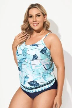 Scoopneck Leaf Print Ropes Blouson Tankini Top 9 Scoopneck Leaf Print Ropes Blouson Tankini Top -Meetcurve Shop b sftan2003050 4