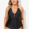 Black Deep V-Neck Self-Tie Plunge Tankini Set 2 Black Deep V-Neck Self-Tie Plunge Tankini Set -Meetcurve Shop b sftan2003052 1