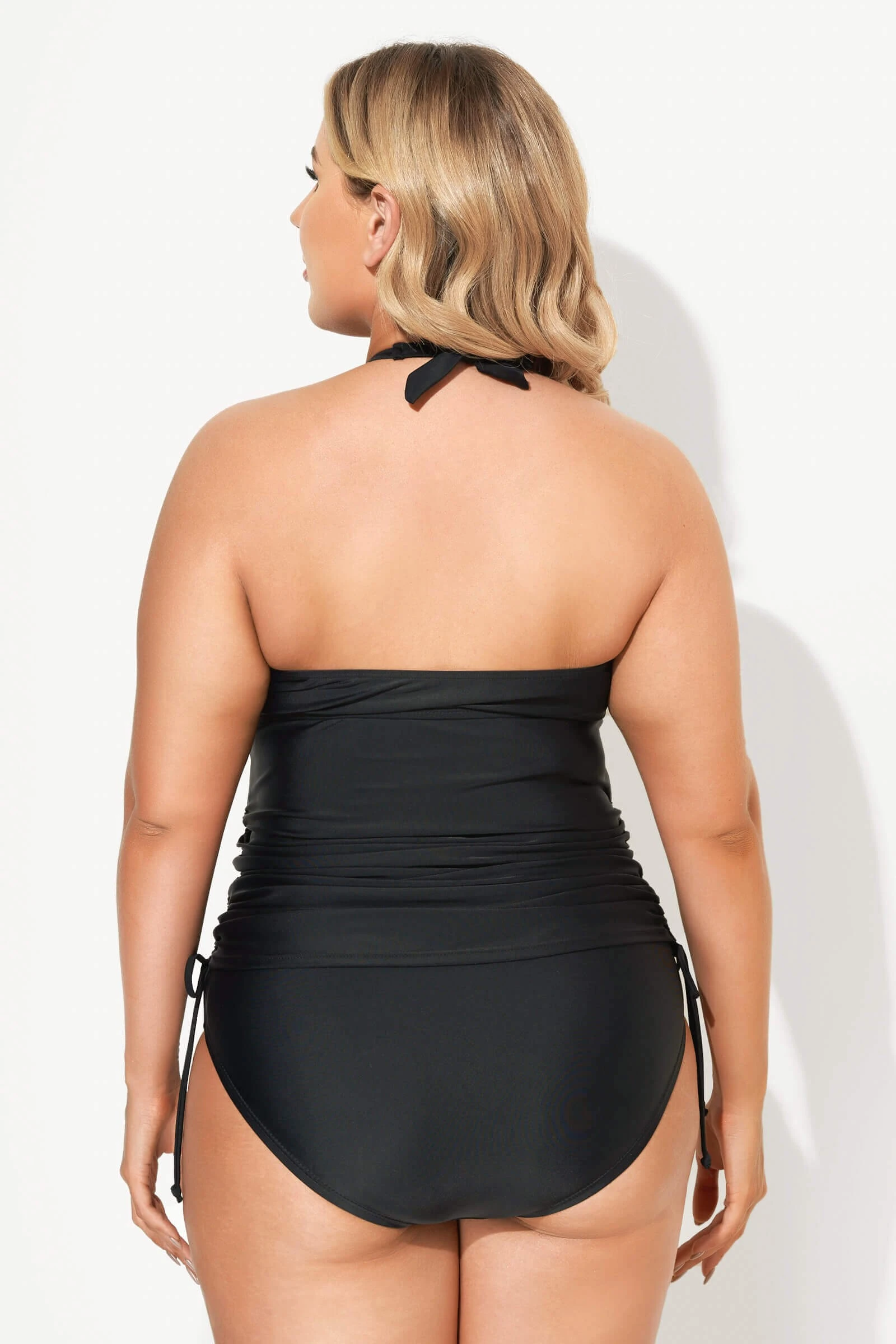 Black Deep V-Neck Self-Tie Plunge Tankini Set 4 Black Deep V-Neck Self-Tie Plunge Tankini Set - Image 2