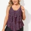 Black Pink Dot Tiered-Ruffle Tankini Set 2 Black Pink Dot Tiered-Ruffle Tankini Set -Meetcurve Shop b sftan2003097 1
