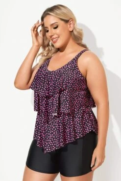 Black Pink Dot Tiered-Ruffle Tankini Set 9 Black Pink Dot Tiered-Ruffle Tankini Set -Meetcurve Shop b sftan2003097 4