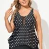 Black Dots Classic Handkerchief-Hem Tankini Top 1 Black Dots Classic Handkerchief-Hem Tankini Top -Meetcurve Shop b sftan2003146 1
