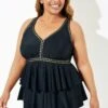 Black Gold Trim V-Neck Ruffle Tankini Top -Meetcurve Shop b sftan2003165 1