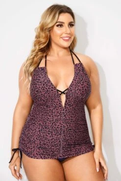 Leopard Printed Deep V-Neck Self-Tie Tankini Top 8 Leopard Printed Deep V-Neck Self-Tie Tankini Top -Meetcurve Shop b sftan2003177 3