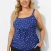 Blue Scoopneck Adjustable Straps Purple Dot Tankini Top -Meetcurve Shop b sftan2003237 11