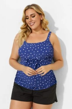 Blue Scoopneck Adjustable Straps Purple Dot Tankini Top -Meetcurve Shop b sftan2003237 33