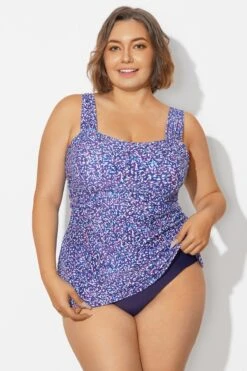 Blue Wide Straps Tie-Back White Speckle Tankini Top -Meetcurve Shop b sftan2003261 3