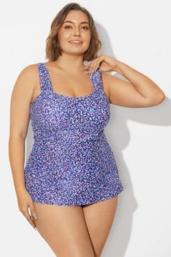 Blue Wide Straps Tie-Back White Speckle Tankini Top -Meetcurve Shop b sftan2003261 5