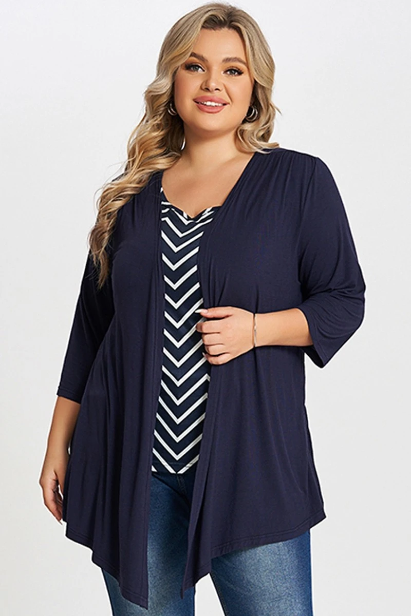 Navy Bias Stripe Layered 2-in-1 Tunic 2 Navy Bias Stripe Layered 2-in-1 Tunic