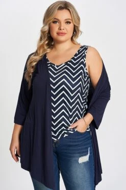 Navy Bias Stripe Layered 2-in-1 Tunic 9 Navy Bias Stripe Layered 2-in-1 Tunic -Meetcurve Shop c top001001 3