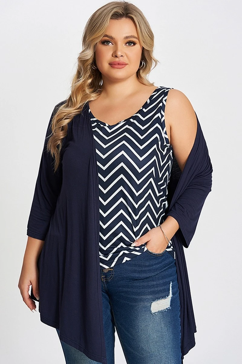 Navy Bias Stripe Layered 2-in-1 Tunic 4 Navy Bias Stripe Layered 2-in-1 Tunic - Image 3