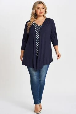 Navy Bias Stripe Layered 2-in-1 Tunic 10 Navy Bias Stripe Layered 2-in-1 Tunic -Meetcurve Shop c top001001 4