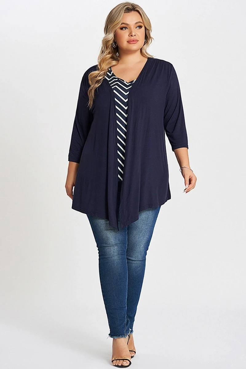 Navy Bias Stripe Layered 2-in-1 Tunic 5 Navy Bias Stripe Layered 2-in-1 Tunic - Image 4
