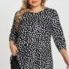Black Dot Three Quarter Sleeves Tunic -Meetcurve Shop c top002001 1
