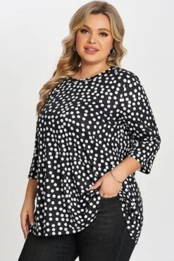 Black Dot Three Quarter Sleeves Tunic 12 Black Dot Three Quarter Sleeves Tunic -Meetcurve Shop c top002001 5