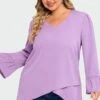 Purple Asymmetrical Ruffles Sleeve Crisscross Hem Blouse 1 Purple Asymmetrical Ruffles Sleeve Crisscross Hem Blouse -Meetcurve Shop c top003001 1