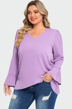 Purple Asymmetrical Ruffles Sleeve Crisscross Hem Blouse -Meetcurve Shop c top003001 5