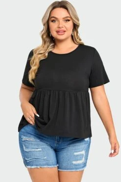 Black Peplum Short Sleeve Round Neck Top 10 Black Peplum Short Sleeve Round Neck Top -Meetcurve Shop c top006001 3