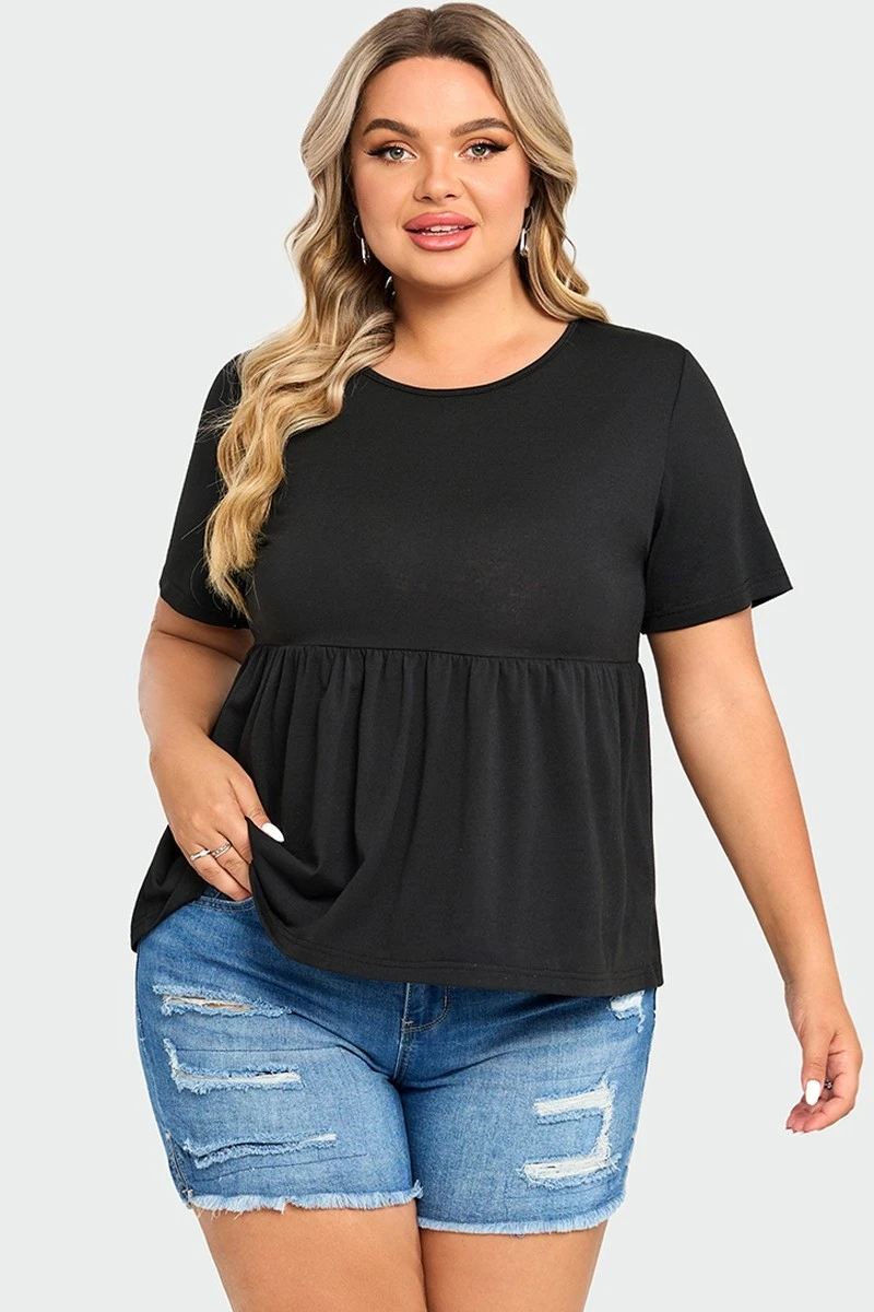 Black Peplum Short Sleeve Round Neck Top 5 Black Peplum Short Sleeve Round Neck Top - Image 3