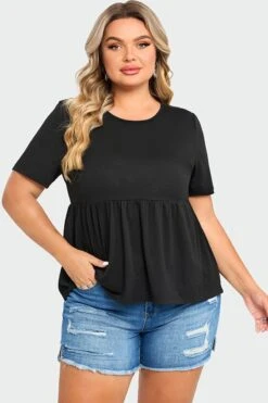 Black Peplum Short Sleeve Round Neck Top 11 Black Peplum Short Sleeve Round Neck Top -Meetcurve Shop c top006001 4