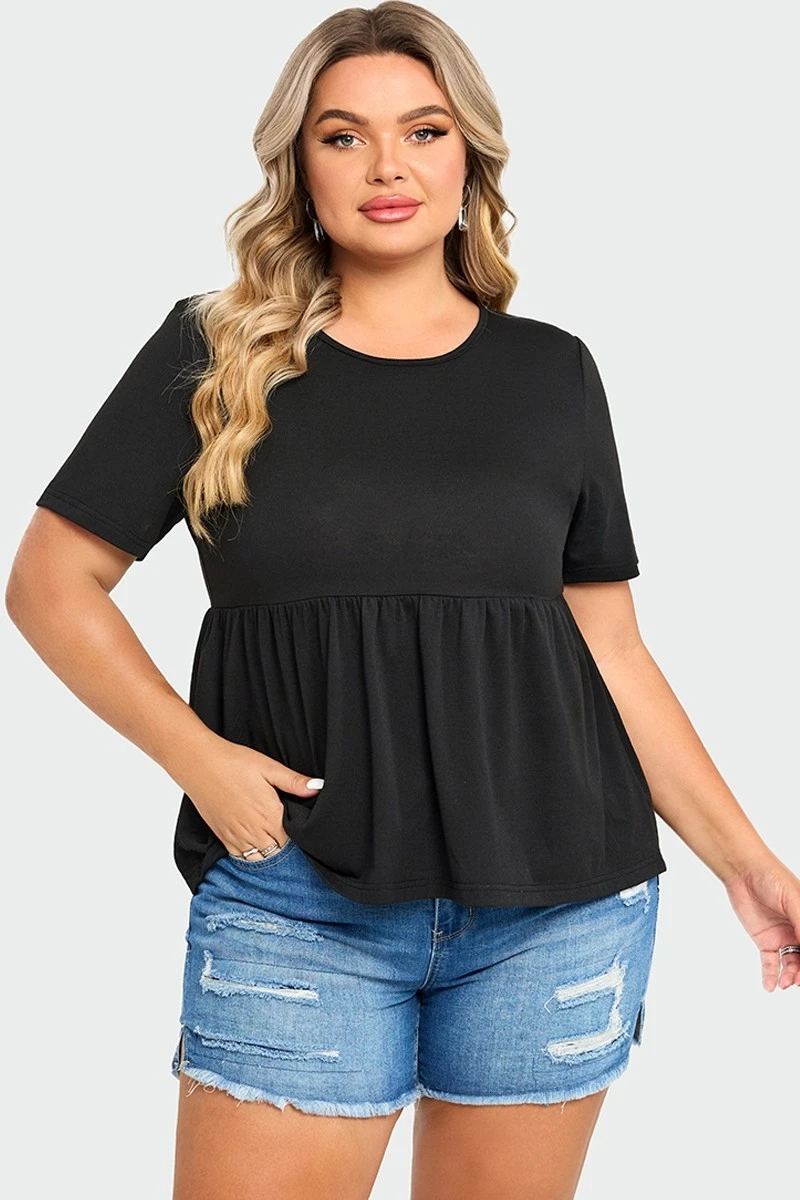 Black Peplum Short Sleeve Round Neck Top 6 Black Peplum Short Sleeve Round Neck Top - Image 4