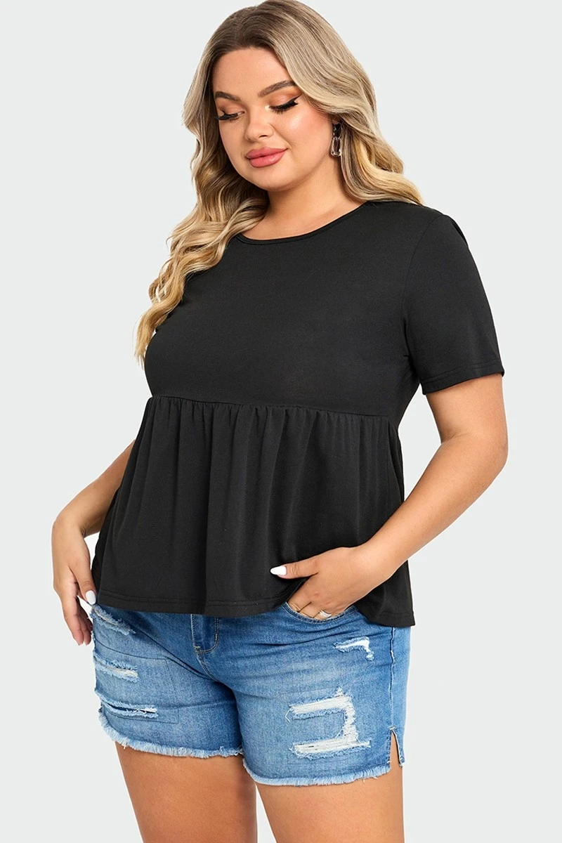 Black Peplum Short Sleeve Round Neck Top 7 Black Peplum Short Sleeve Round Neck Top - Image 5